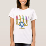 Hanukkah Rainbow Candles Gold Menorah T-Shirt<br><div class="desc">You are viewing The Lee Hiller Designs Collection of Home and Office Decor,  Apparel,  Gifts and Collectibles. The Designs include Lee Hiller Photography and Mixed Media Digital Art Collection. You can view her Nature photography at http://HikeOurPlanet.com/ and follow her hiking blog within Hot Springs National Park.</div>