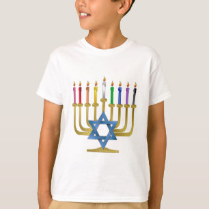 Hanukkah Rainbow Candles Gold Menorah T-Shirt