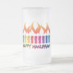 Hanukkah Rainbow Menorah Frosted Glass Beer Mug<br><div class="desc">Contemporary rainbow menorah celebrating the Jewish holiday season with the words Happy Hanukkah. Original art of artist Margaret Loftin Whiting.</div>