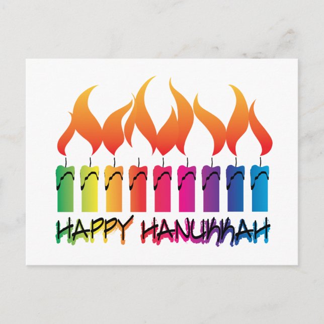 Hanukkah Rainbow Menorah Holiday Postcard (Front)