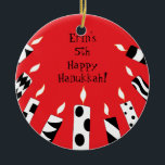 Hanukkah Red/White/Black Candles Ornament<br><div class="desc">Hanukkah Red/White/Black Candles Ornament.
Personalise each side by deleting existing text and adding your own with your favourite font style,  colour and size. Happy Hanukkah! Thanks for shopping and stopping by!</div>