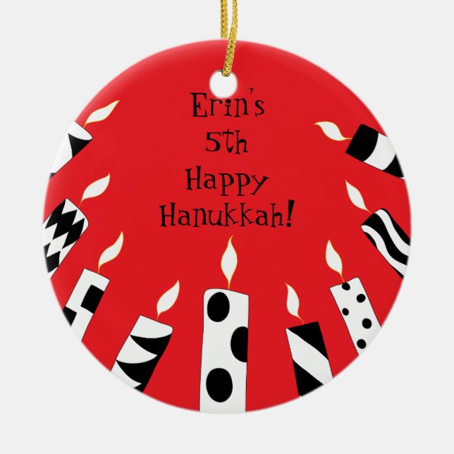 Hanukkah Red/White/Black Candles Ornament (Front)