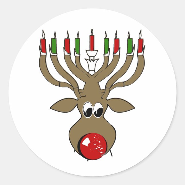 Hanukkah Reindeer Classic Round Sticker (Front)