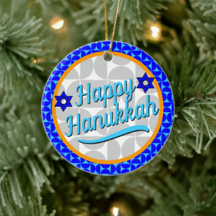 Hanukkah - Retro Modern Shapes Ceramic Tree Decoration