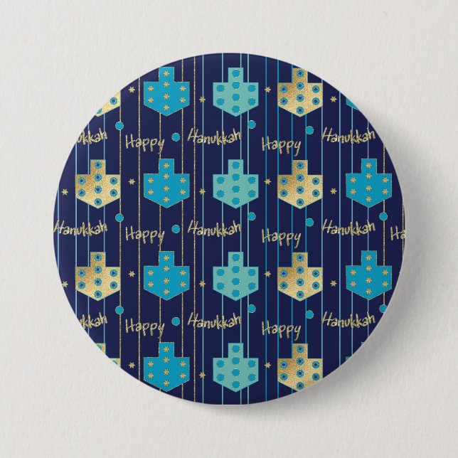 Hanukkah Round Buttons Fancy Shmancey Dreidels (Front)