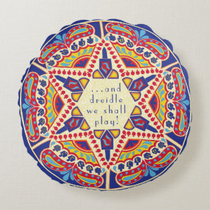Hanukkah Round Pillow "Chanukah Paisley Dreidle"