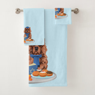 Hanukkah Ruby Cavalier King Charles Spaniel Bath Towel Set