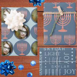 Hanukkah Rustic Menorah Festive Holiday Photo Wrapping Paper Sheet