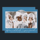 Hanukkah Sameach cool blue script menorah 3 photos Holiday Card<br><div class="desc">Hanukkah Sameach cool blue script menorah 3 photos</div>
