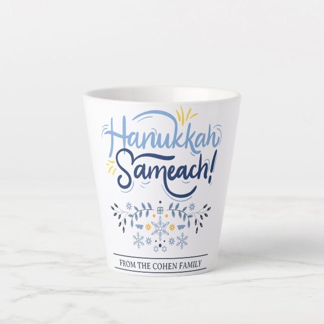 Hanukkah Sameach | Simple Elegant Hanukkah family Latte Mug (Front)