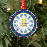 Hanukkah seamless blue pattern Family monogram Metal Tree Decoration<br><div class="desc">Celebrate the holiday season with this "Hanukkah seamless blue pattern Family monogram." Personalise with your family name initial and year</div>