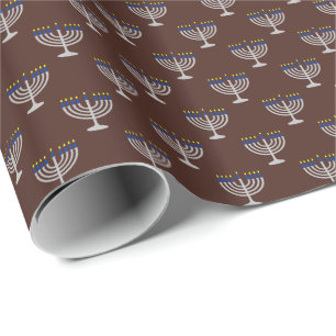 Hanukkah Silver Menorah on Brown Wrapping Paper