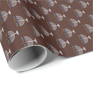 Hanukkah Silver Menorah on Brown Wrapping Paper