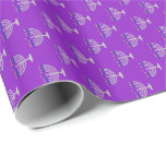 Hanukkah Silver Menorah on Purple Wrapping Paper<br><div class="desc">Wrapping paper with silver menorah with blue candles and yellow candle flame pattern on a purple background. Customisable. Perfect for the Jewish holiday of Hanukkah (Chanukah).</div>