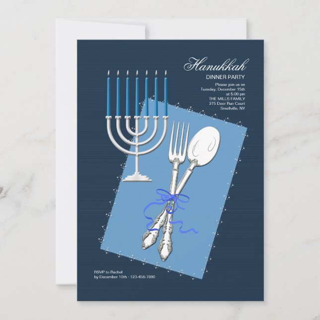 Hanukkah Silverware Dinner Party Invitation (Front)