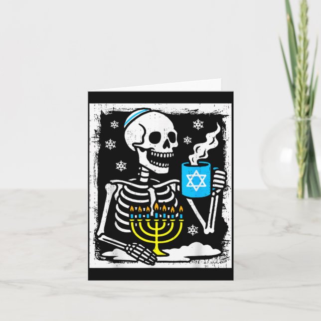 Hanukkah Skeleton Coffee Dreidel Jewish Menorah Ch Card (Front)