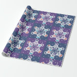 Hanukkah Snowflakes Gift Wrapping Paper<br><div class="desc">This design shows a pattern made from snowflakes in the shape of Stars of David. The larger ones include Hanukkah motifs like dreidels, Hanukkah lamps, and candles. The snowflake designs integrate Hanukkah motifs into six-pointed snowflake shapes, set against a nighttime sky with smaller snowflakes and falling snow. The pattern represents...</div>
