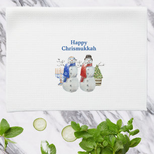 Hanukkah Snowman Christmas Chrismukkah  Tea Towel