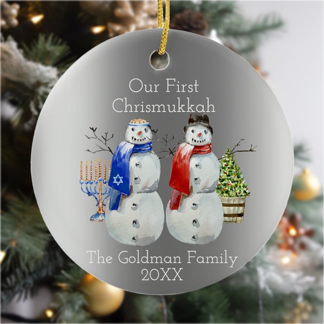 Hanukkah Snowman Christmas Our First Chrismukkah Ceramic Tree Decoration (Creator Uploaded)