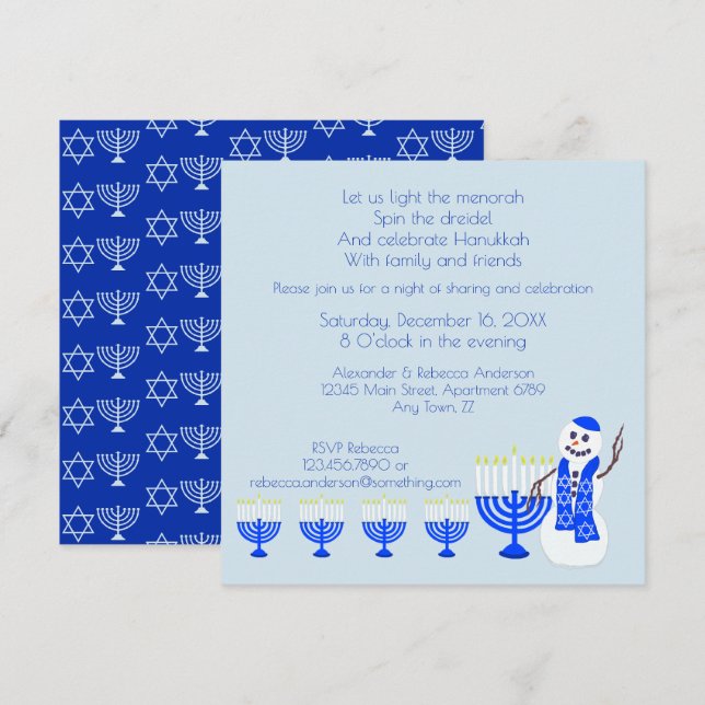 Hanukkah Snowman Fun Family And Friends Holiday Invitation (Front/Back)