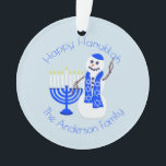 Hanukkah Snowman Menorah Chrismukkah Keepsake Ornament<br><div class="desc">Personalise one side of this Hanukkah snowman and Menorah for a one of a kind keepsake ornament. One side has a circle of text where you can customise and personalise the wording to your hearts content: add the year you were married, create a baby's first Hanukkah ornament or a personalised...</div>