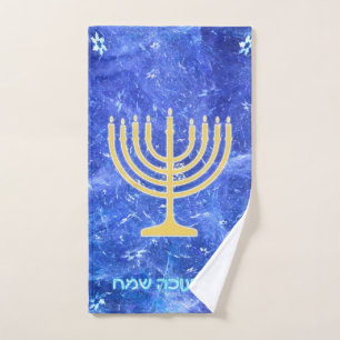 Hanukkah Snowstorm Menorah Hand Towel
