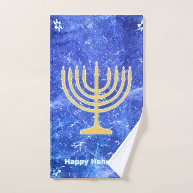 Hanukkah Snowstorm Menorah Hand Towel (Hand Towel)