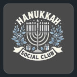 Hanukkah Social Club Funny Jewish Hanukkah  Square Sticker<br><div class="desc">Funny Jewish humour,  Hanukkah 2025 joke,  Jewish pride design,  dreidel club style,  menorah and mischief,  casual Hanukkah party,  modern holiday joke,  Jewish culture pride,  festive club theme,  light and laugh</div>