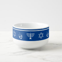Hanukkah Soup Mug Menorah Star of David Dreidel