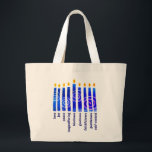 HANUKKAH Spiritual Fruit Christian Large Tote Bag<br><div class="desc">Stylish HANUKKAH Spiritual Fruit Christian large unisex tote bag, especially designed with the menorah of Hanukkah and the nine-fold fruit of the Holy Spirit of the Christian faith: love, joy, peace, longsuffering, kindness, goodness, faithfulness, self-control. This Hanukkah tote bag would make a great gift for Messianic Jews to celebrate Chanukah...</div>