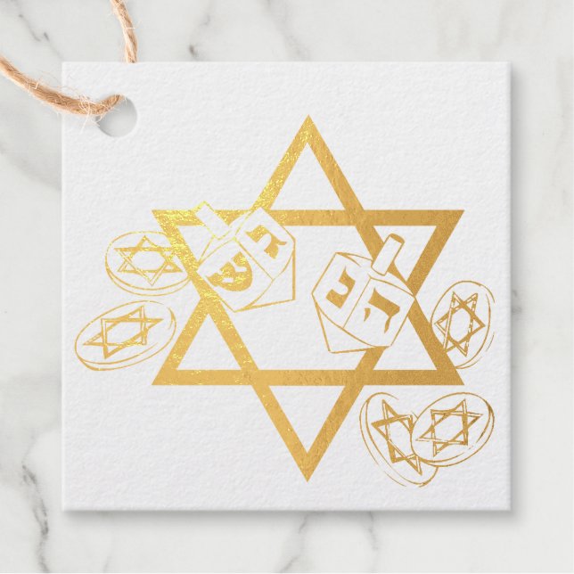 Hanukkah Star and Dreidels Favour Tags (Front)