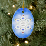 Hanukkah Star and Snowflakes Blue for Photo Ceramic Tree Decoration<br><div class="desc">A festive Hanukkah photo ornament with my design of the Star of David for the photo frame and little colourful snowflakes on a wispy blue background.</div>