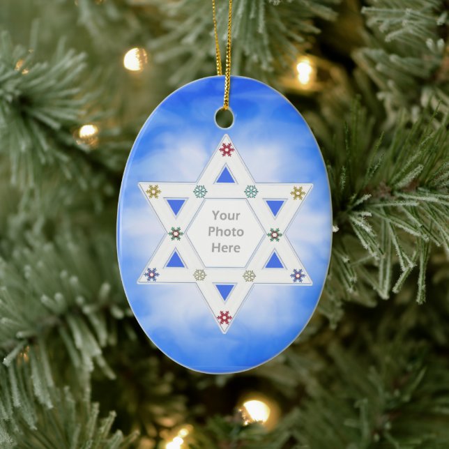 Hanukkah Star and Snowflakes Blue for Photo Ceramic Tree Decoration (Tree)