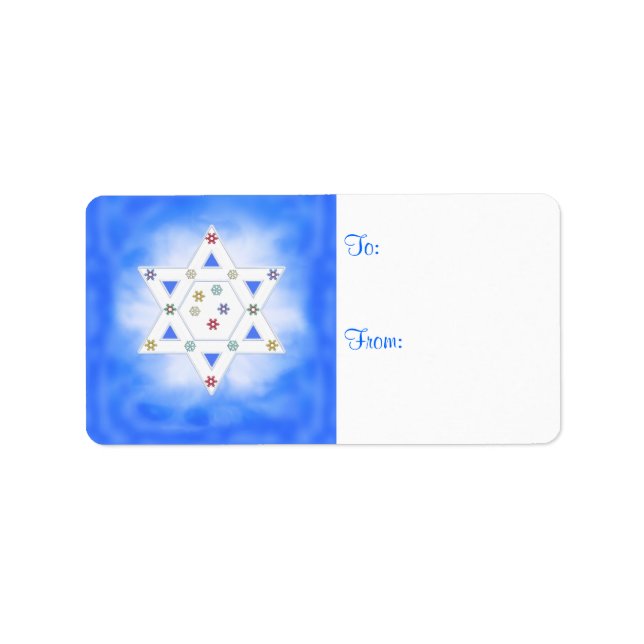 Hanukkah Star and Snowflakes Blue Gift Tag (Front)