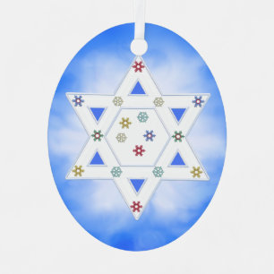 Hanukkah Star and Snowflakes Blue Metal Tree Decoration