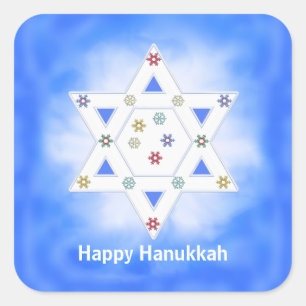 Hanukkah Star and Snowflakes Blue Square Sticker