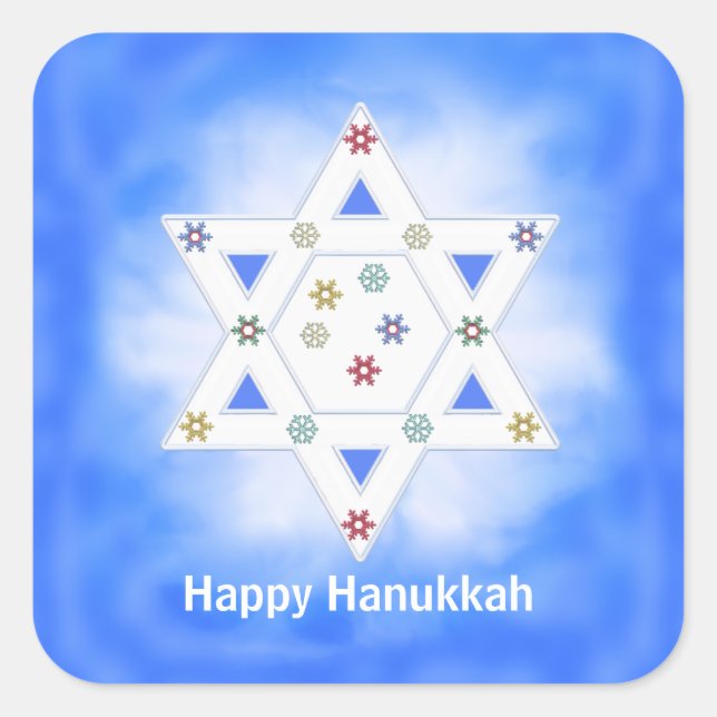 Hanukkah Star and Snowflakes Blue Square Sticker (Front)
