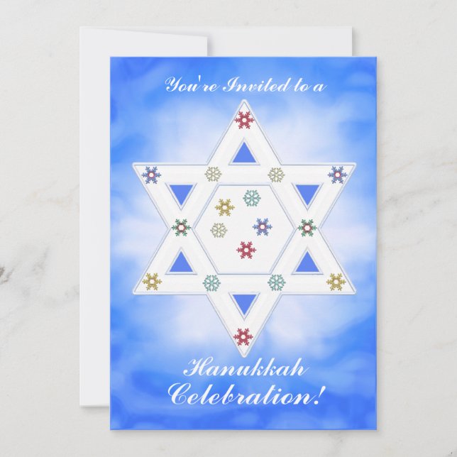 Hanukkah Star and Snowflakes Celebration Blue Invitation (Front)