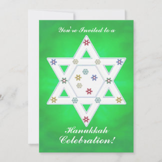 Hanukkah Star and Snowflakes Celebration Green Invitation
