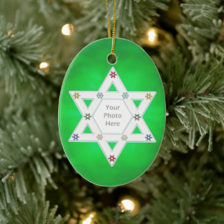 Hanukkah Star and Snowflakes Green for Photo Ceramic Tree Decoration