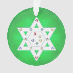 Hanukkah Star and Snowflakes Green Ornament