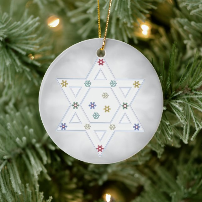 Hanukkah Star and Snowflakes Grey Ceramic Tree Decoration (Tree)