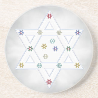 Hanukkah Star and Snowflakes Grey Coaster
