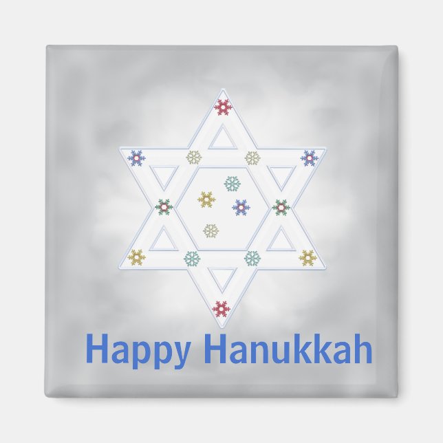 Hanukkah Star and Snowflakes Grey Magnet (Front)
