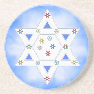 Hanukkah Star and Snowflakes on Blue Coaster