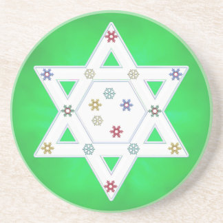 Hanukkah Star and Snowflakes on Green Coaster