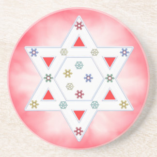 Hanukkah Star and Snowflakes on Red Coaster