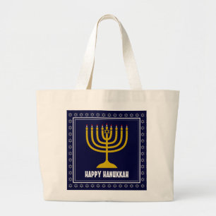 HANUKKAH Star David Menorah Personalised DARK BLUE Large Tote Bag