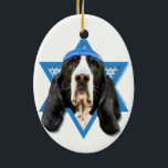 Hanukkah Star of David - Basset Hound - Jasmine Ceramic Tree Decoration<br><div class="desc">What could make saying Happy Hanukkah more fun than having this Basset Hound Dog wearing a Yamaka surrounded by the Star of David. This whimsical holiday design will be sure to delight your friends and family as well as other dog lovers. This design is available in over 100 Dog Breeds....</div>