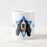 Hanukkah Star of David - Basset Hound - Jasmine Large Coffee Mug<br><div class="desc">What could make saying Happy Hanukkah more fun than having this Basset Hound Dog wearing a Yamaka surrounded by the Star of David. This whimsical holiday design will be sure to delight your friends and family as well as other dog lovers. This design is available in over 100 Dog Breeds....</div>
